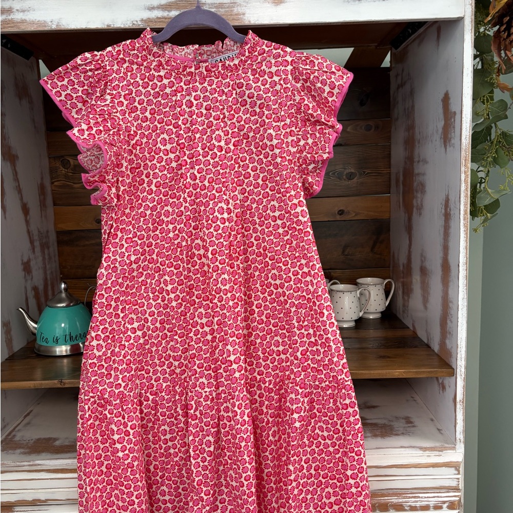 Chic Gaudi' Pink, red and White floral  mini Dress. 100% cotton.